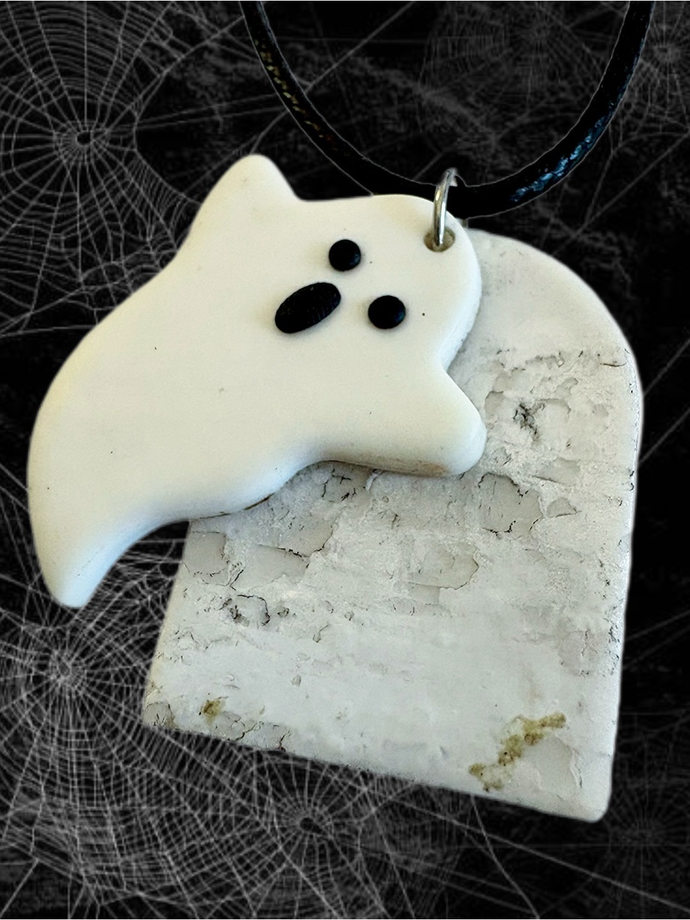 Cute Ghost + Gravestone Pendant Necklace